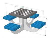 Kuva tuotteen Betonipöytä ja istuimet KB713 shakkilaudalla mitoista